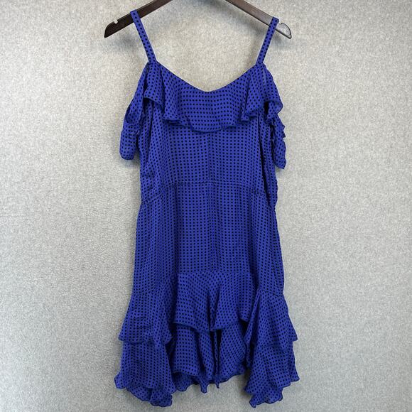Corey Lynn Calter Anthropologie Dress Womens Size 4 Blue Polka Dot Cold Shoulder - Picture 2 of 8